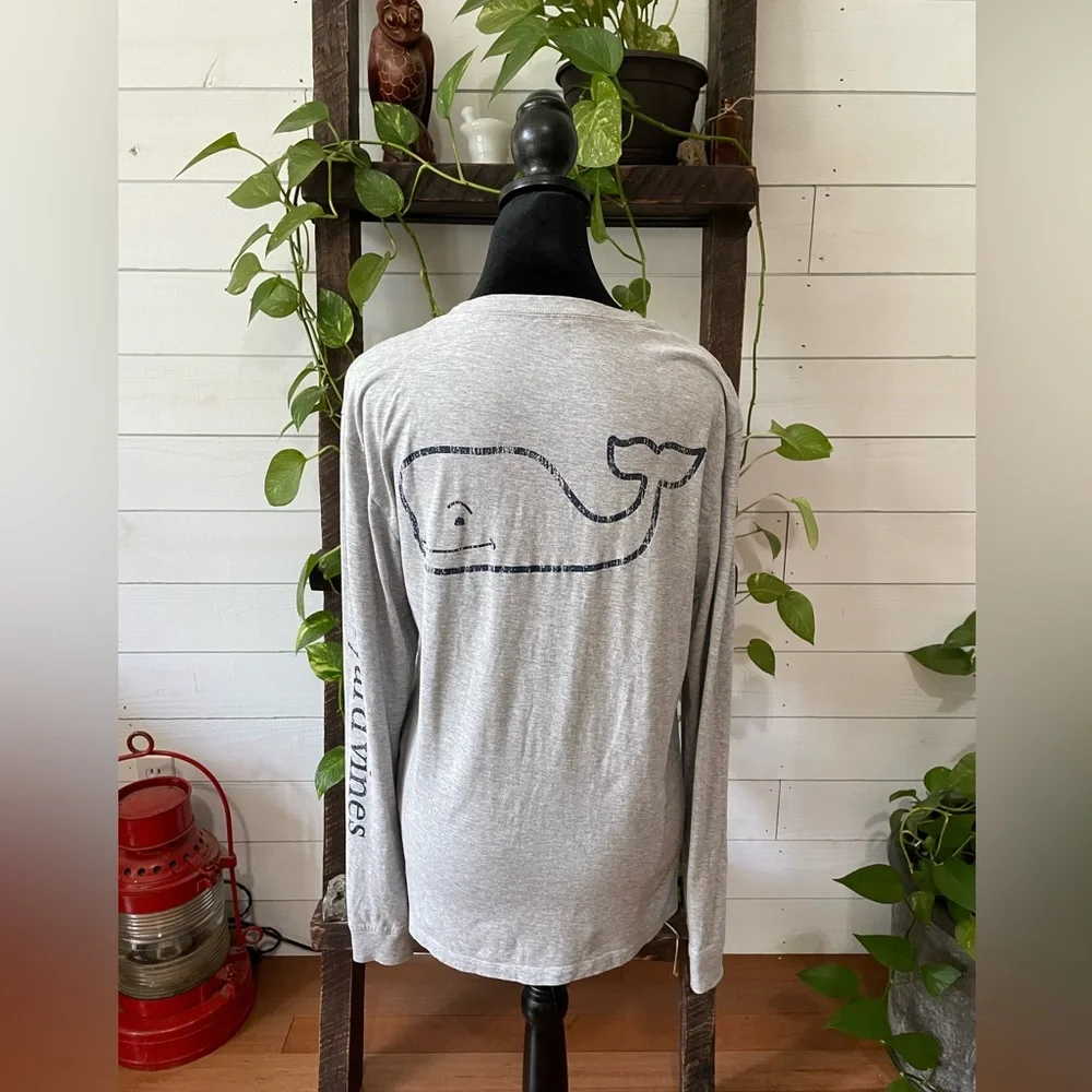 Vineyard Vines: Gray Long Sleeve Shirt with Whale Logo